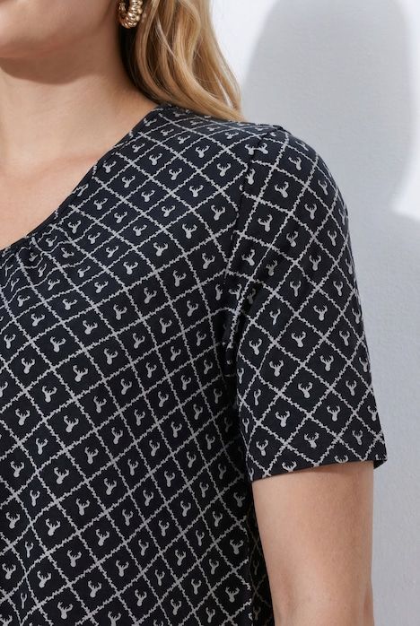 T-shirt motif bois de cerf, décolleté en V et manches courtes, coupe évasée