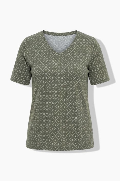 T-shirt motif bois de cerf, décolleté en V et manches courtes, coupe évasée