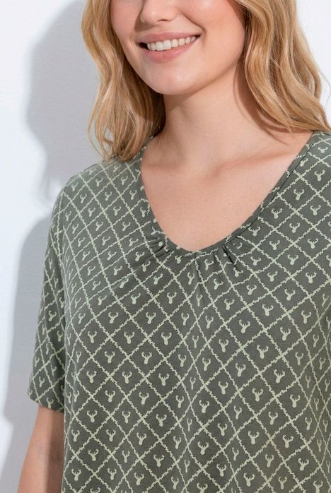 T-shirt motif bois de cerf, décolleté en V et manches courtes, coupe évasée