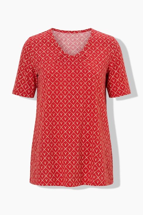 T-shirt motif bois de cerf, décolleté en V et manches courtes, coupe évasée