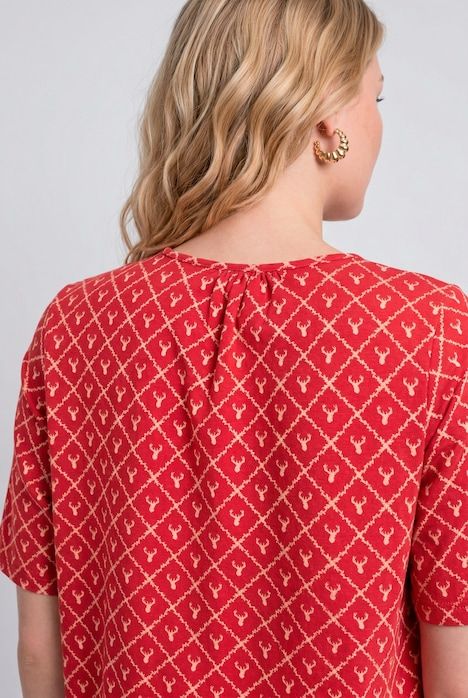 T-shirt motif bois de cerf, décolleté en V et manches courtes, coupe évasée