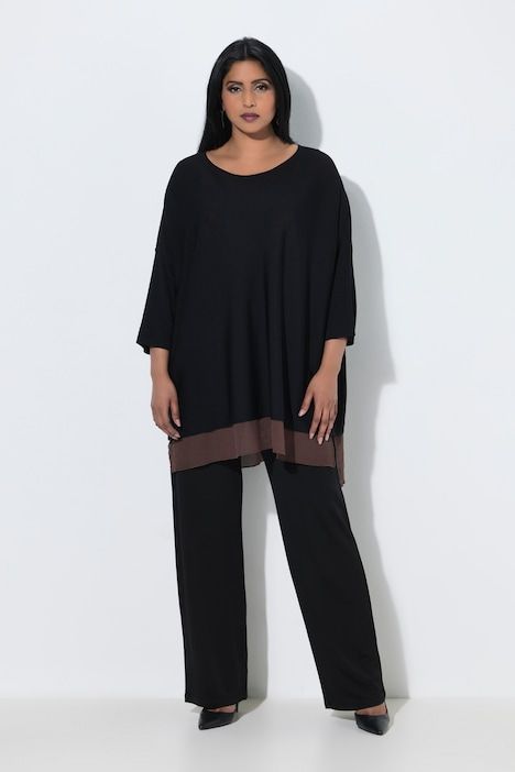Pull avec bordure en mousseline, manches 3/4 et encolure bateau