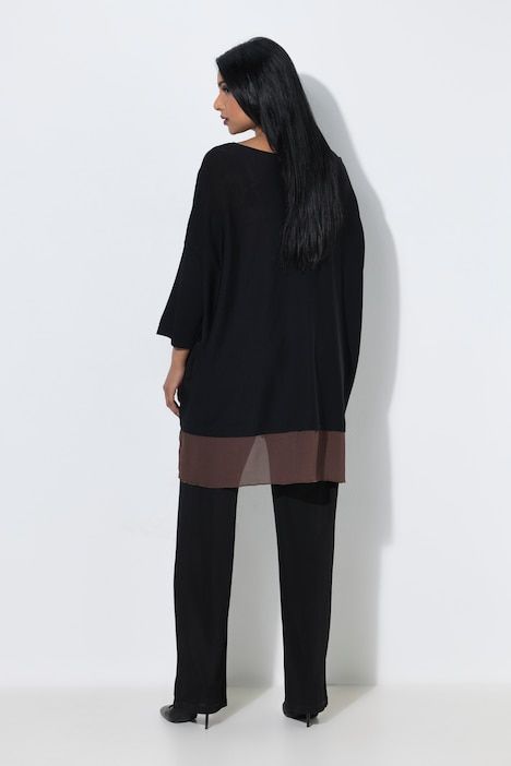 Pull avec bordure en mousseline, manches 3/4 et encolure bateau