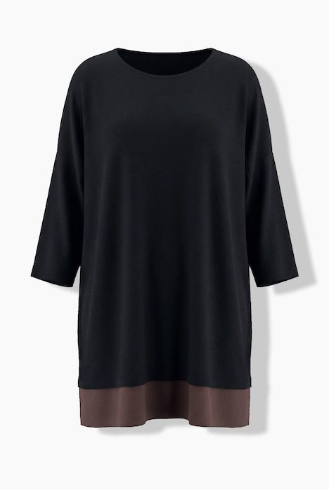 Pull avec bordure en mousseline, manches 3/4 et encolure bateau