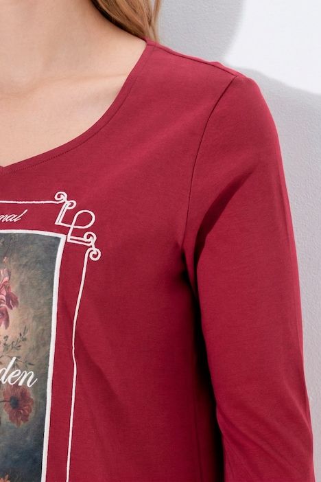 T-shirt brodé, coupe Classic Fit, décolleté carré et manches 3/4