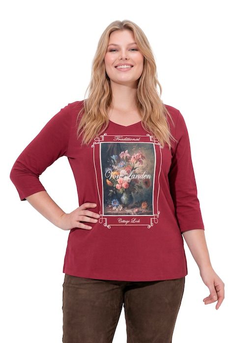 T-shirt brodé, coupe Classic Fit, décolleté carré et manches 3/4