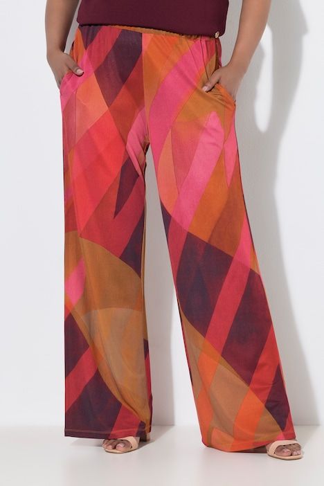 Pantalon au tombé fluide, motif à rayures, jambe large et taille élastique