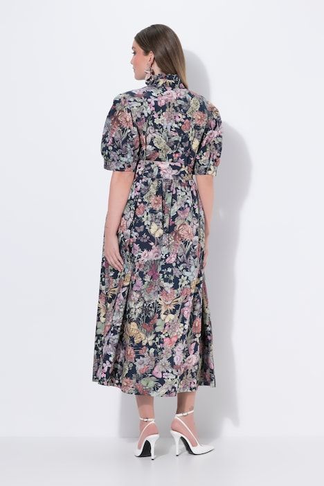 Robe longue à coupe en A, manches courtes, motif
