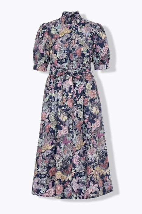 Robe longue à coupe en A, manches courtes, motif