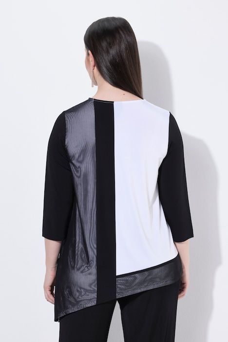 T-shirt en tissu slinky avec ourlet en pointe, manches 3/4, col en V et coupe en A