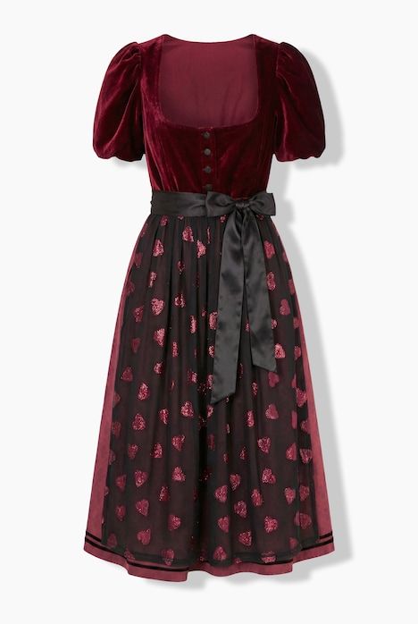 Dirndl, velours, encolure carrée, manches courtes bouffantes
