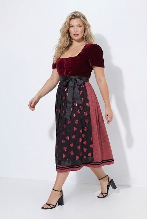 Dirndl, velours, encolure carrée, manches courtes bouffantes
