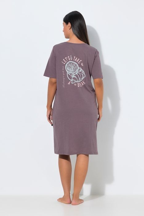 T-shirt long, Coffee Time, Col en V, Manches courtes