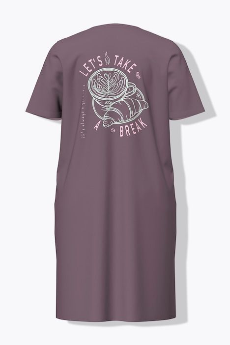 T-shirt long, Coffee Time, Col en V, Manches courtes