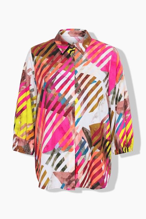 Chemisier en lyocell, col chemise et manches 3/4, coupe évasée