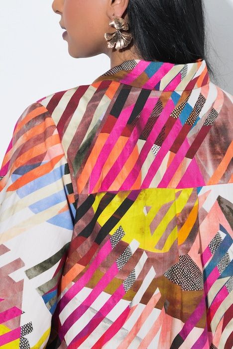 Chemisier en lyocell, col chemise et manches 3/4, coupe évasée