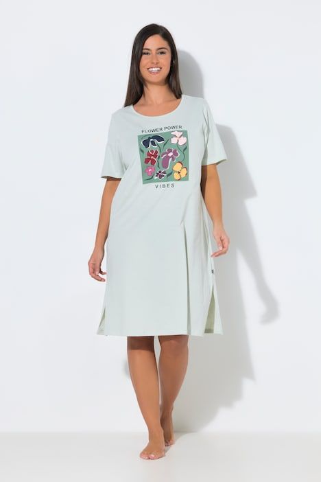Grand T-shirt à motif floral, col rond, manches mi-longues