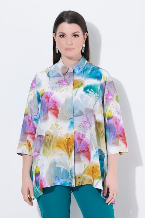 Blouse en lyocell, ourlet en pointe, col de chemise, manches 3/4