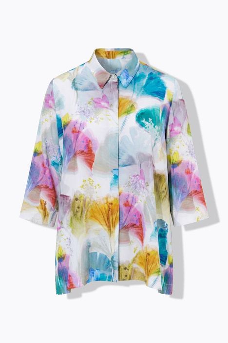 Blouse en lyocell, ourlet en pointe, col de chemise, manches 3/4
