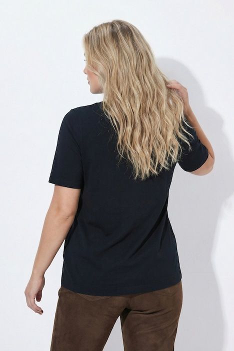 T-shirt, carlin, coupe classique, col V, manches courtes, cordon à l'ourlet