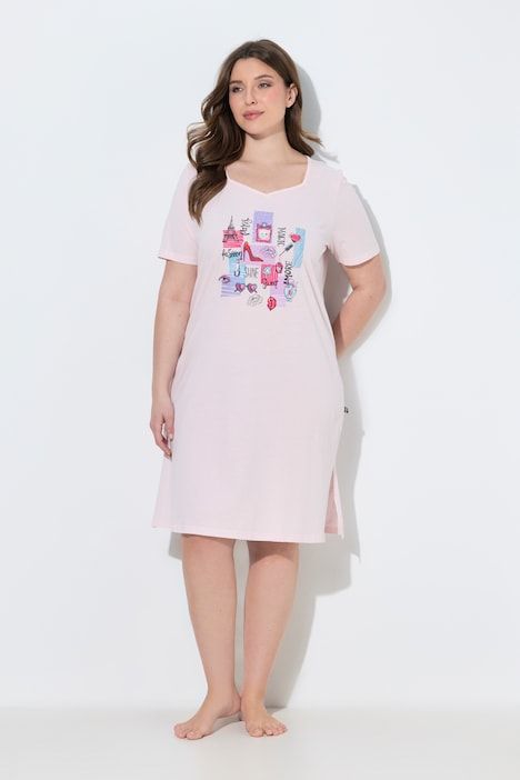 Chemise de nuit / grand T-shirt, motif Fashion, décolleté en forme de cœur et manches courtes