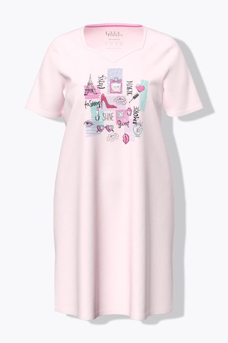Chemise de nuit / grand T-shirt, motif Fashion, décolleté en forme de cœur et manches courtes
