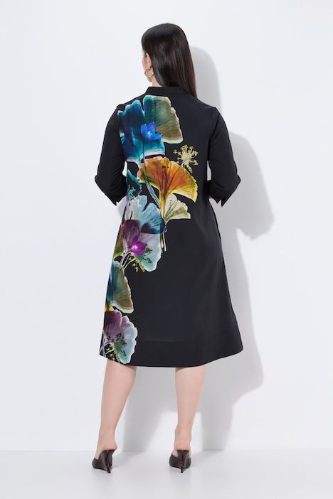 Robe midi, lyocell, coupe en A, col calice, manches 3/4