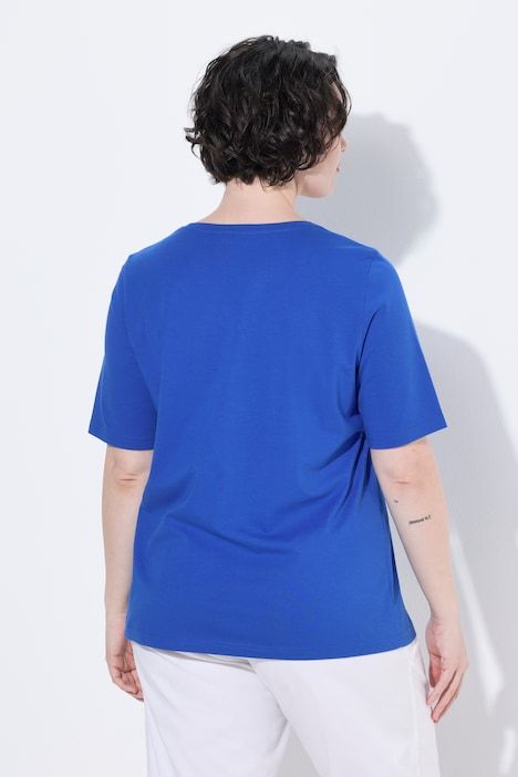 T-shirt, fleurs, col en V, manches courtes