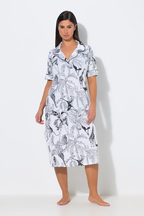 Chemise de nuit avec passepoil, col à revers, manches courtes