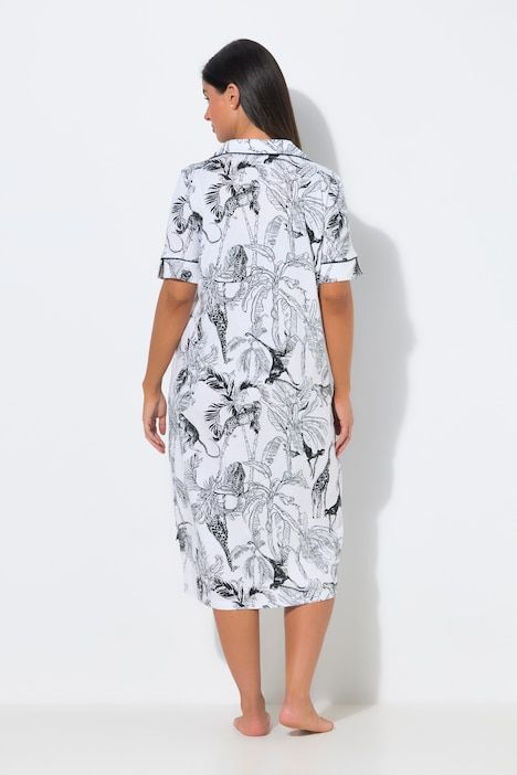 Chemise de nuit avec passepoil, col à revers, manches courtes