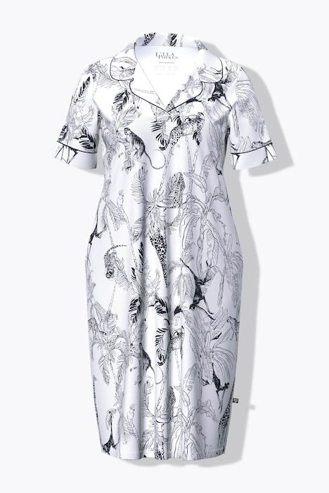 Chemise de nuit avec passepoil, col à revers, manches courtes