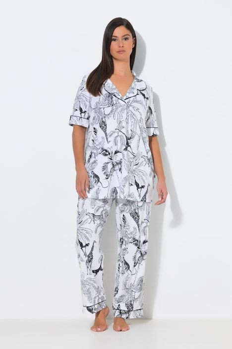 Pyjama à motif safari, manches mi-longues et col en V
