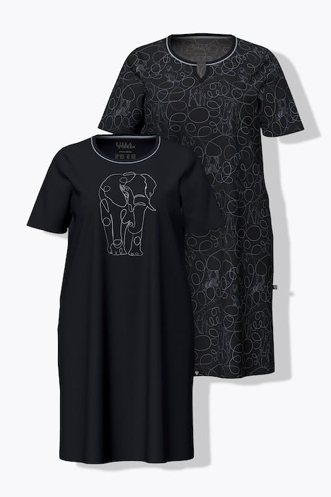 T-shirts oversize, lot de 2, avec pierres décoratives/motif safari, col rond et manches courtes