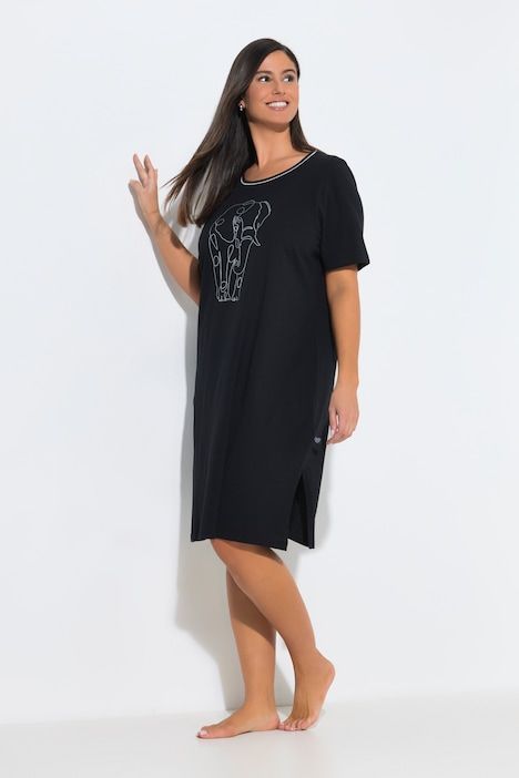 T-shirts oversize, lot de 2, avec pierres décoratives/motif safari, col rond et manches courtes