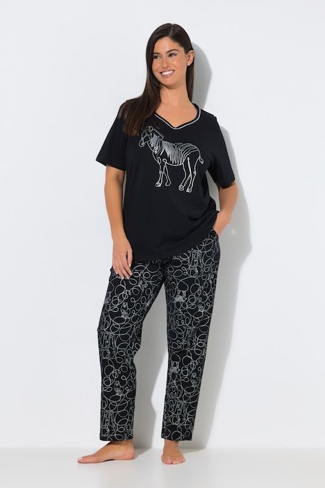 Pyjama, motif zèbre, encolure en forme de cœur et manches mi-longues