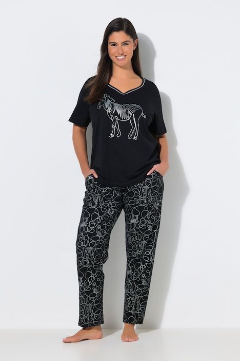 Pyjama, motif zèbre, encolure en forme de cœur et manches mi-longues