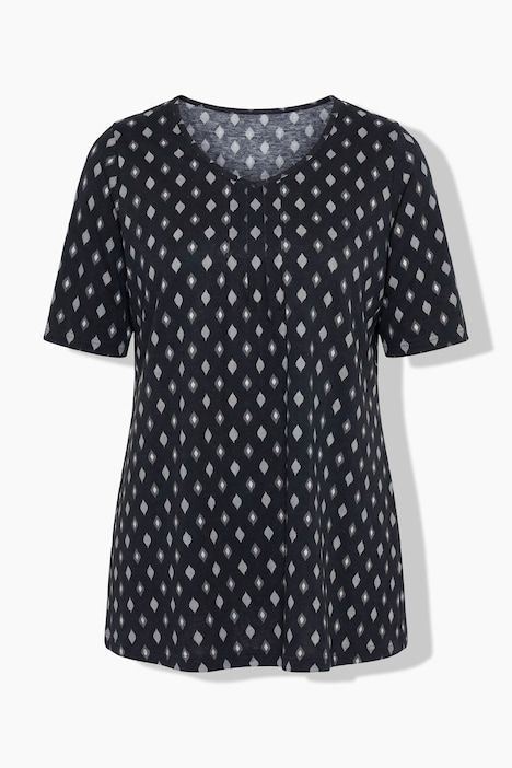 T-shirt avec passepoils, décolleté en V et manches courtes, coupe évasée