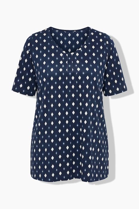 T-shirt avec passepoils, décolleté en V et manches courtes, coupe évasée