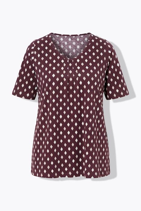 T-shirt avec passepoils, décolleté en V et manches courtes, coupe évasée