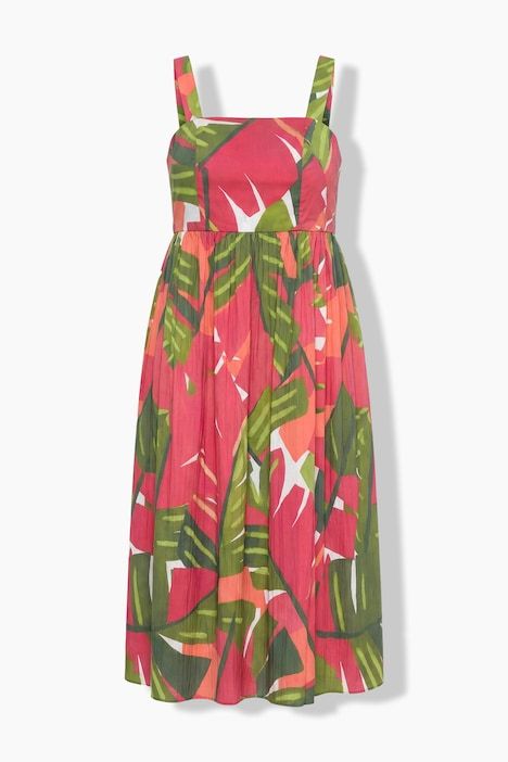 Robe longue, motif palmiers, dos smocké, sans manches