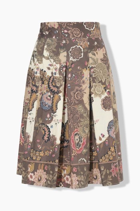 Jupe midi plissée, motif champêtre et taille confortable, coupe évasée