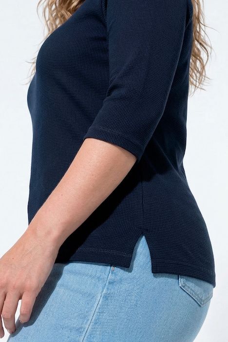 Sweat-shirt en piqué de coton bio, décolleté en V et manches 3/4, coupe évasée