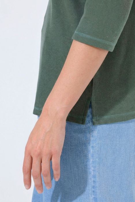 Sweat-shirt en piqué de coton bio, décolleté en V et manches 3/4, coupe évasée