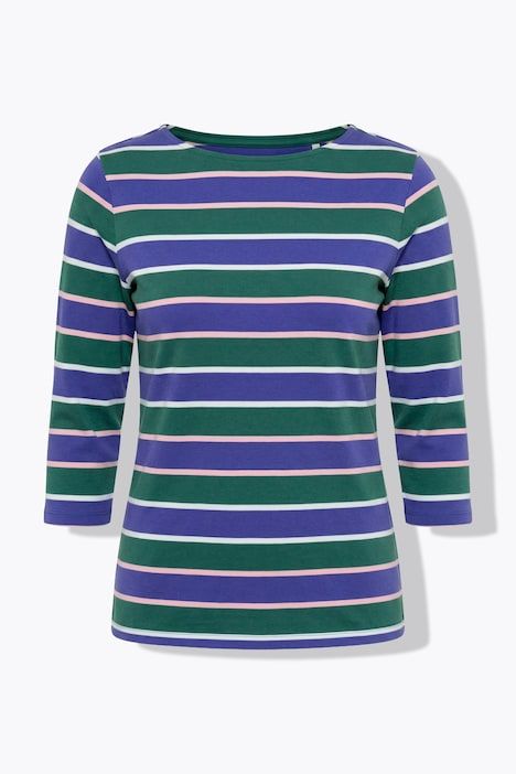 T-shirt rayé en coton bio, encolure bateau, manches 3/4
