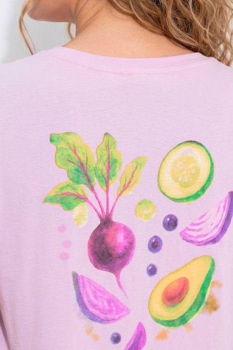 T-shirt en coton bio, motif radis, décolleté en V et manches 3/4