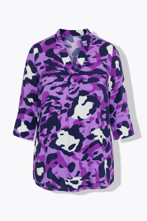 Tunique motif animal, décolleté en V et manches 3/4, coupe évasée
