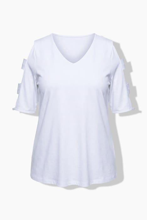 T-shirt décolleté en V et manches courtes, découpes au niveau des épaules