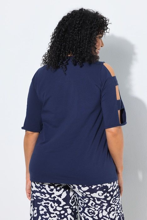 T-shirt décolleté en V et manches courtes, découpes au niveau des épaules