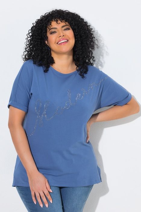 T-shirt oversize, message en lettres scintillantes, décolleté rond et manches courtes
