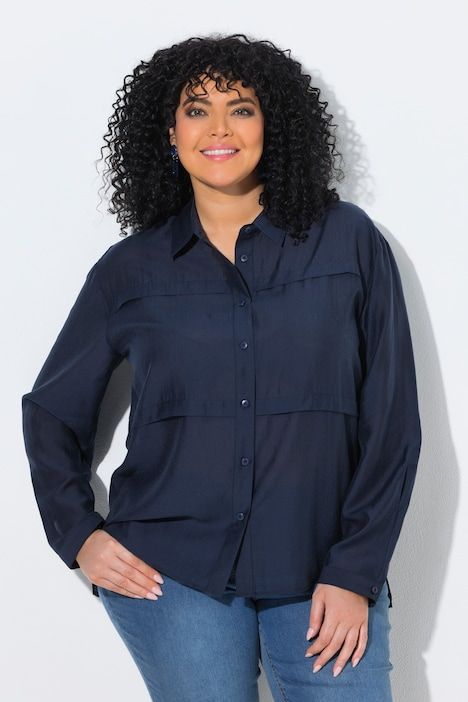 Chemisier oversize, empiècements horizontaux, col chemise et manches longues